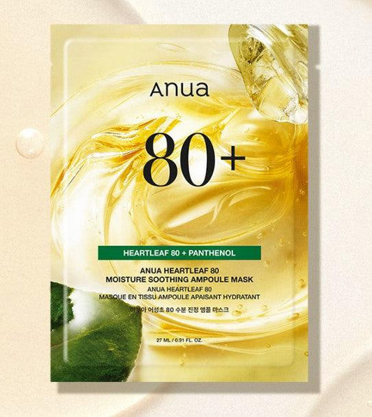 Anua - Heartleaf 80 Moisture Soothing Ampoule Mask – raminanti veido kaukė su 80 % širdžialapės ekstraktu (27 ml)